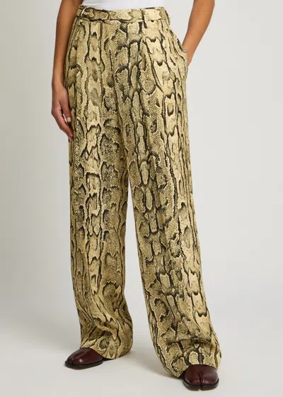 Dries Van Noten Wide Leg High Waist Animal Print Trousers