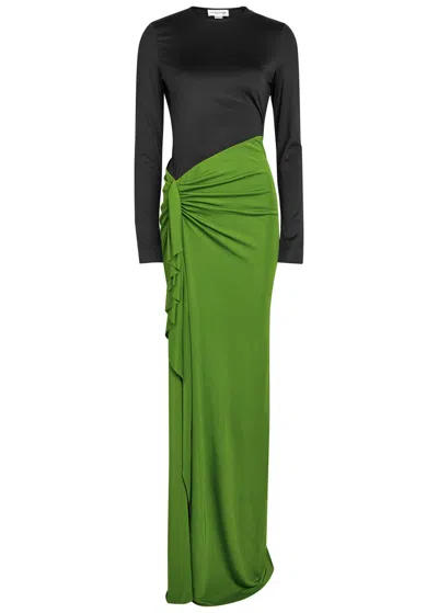 Victoria Beckham Colorblock Ruched Long Sleeve Jersey Gown