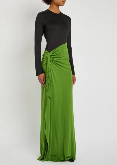 Victoria Beckham Colorblock Ruched Long Sleeve Jersey Gown