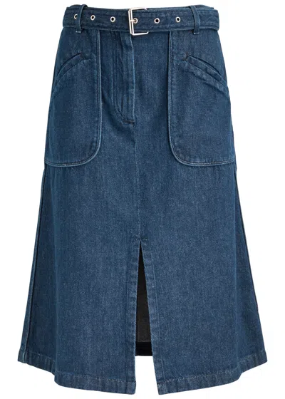 Dries Van Noten Sheraz Belted Denim Midi Skirt