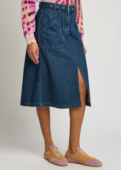 Dries Van Noten Sheraz Belted Denim Midi Skirt