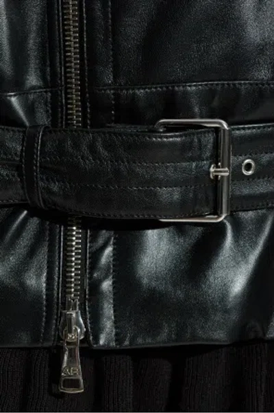 Alessandra Rich Leather Jacket Featuring Belted Waist And Epaulettes In Black