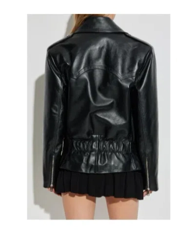 Alessandra Rich Leather Jacket Featuring Belted Waist And Epaulettes In Black