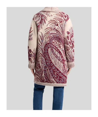 Etro Wool And Cotton Jacquard Maxi Cardigan In Burgundy