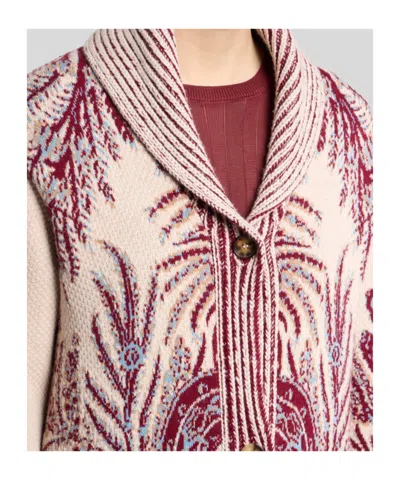 Etro Wool And Cotton Jacquard Maxi Cardigan In Burgundy