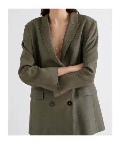 Marella Double-breasted Fluid Twill Blazer In Green