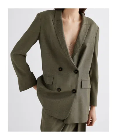 Marella Double-breasted Fluid Twill Blazer In Green