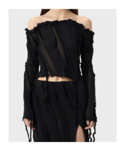 Blumarine Off-shoulder Ruffled Top In Black