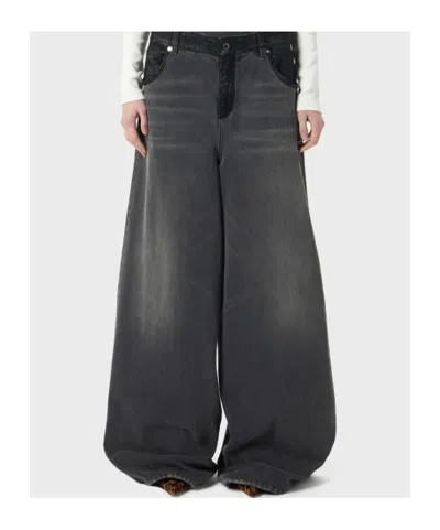 Blumarine Straight Leg Trousers Lace Detailing In Gray
