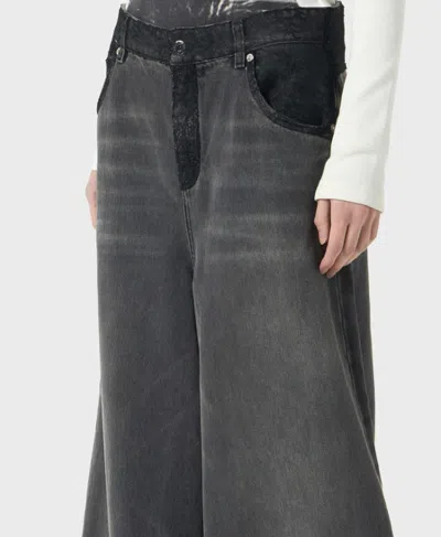 Blumarine Straight Leg Trousers Lace Detailing In Gray