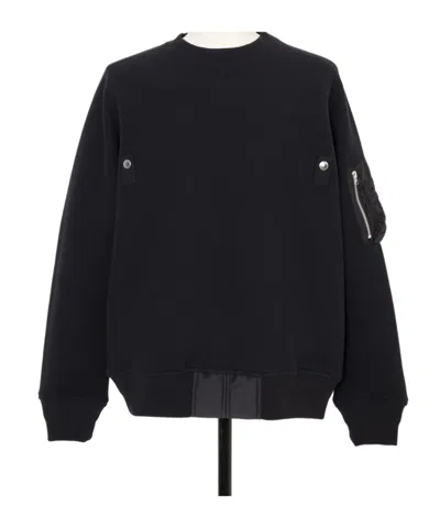 Sacai Button-fastening Zip-pocket Sweater In Black