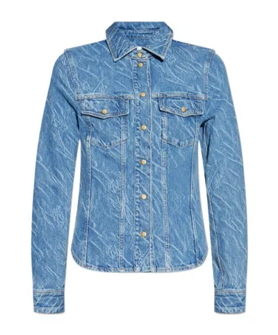 Ganni Acid-wash Denim Shirt In Blue