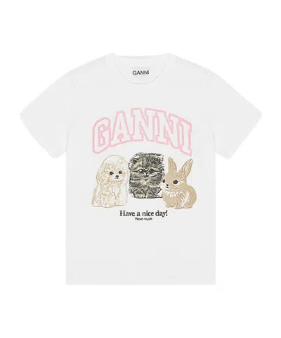 Ganni Animal Graphic Relaxed Fit T-shirt In White