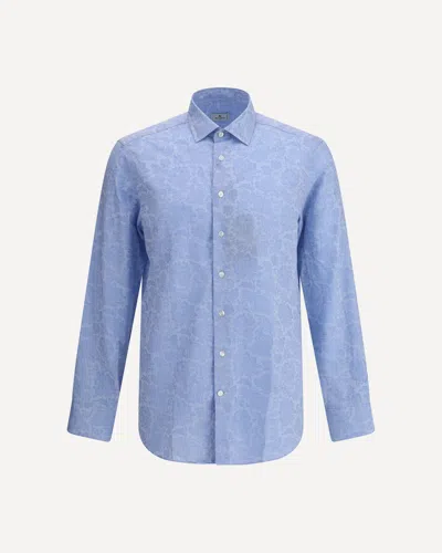Etro Shirt Jacquard Collar Button-down In Blue
