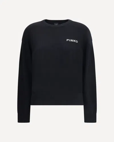 Pinko Love Bird Motif Black Sweater With Round Neck And Long Sleeves In Black
