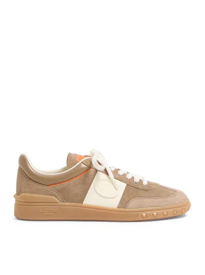 Valentino Low Top Upvillage Sneaker In Crust And Nappa Calfskin In Brown