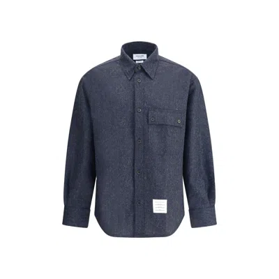 Thom Browne Wool Oversized Shirt In Blue
