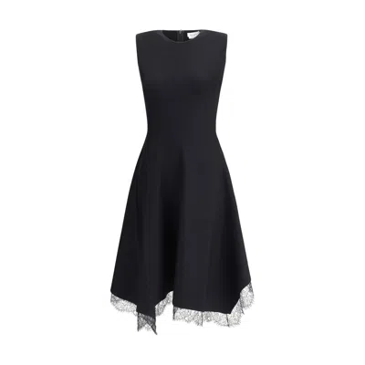 Alexander Mcqueen Women Asymmetric Midi Dress In Black