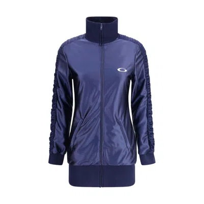 Balenciaga Shiny Jersey Fitted Tracksuit Dress In Blue