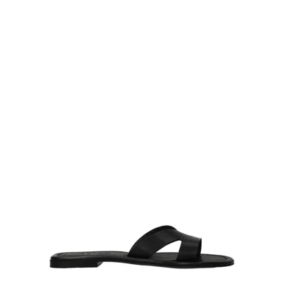 Kenzo Black Leather Slipper In Black