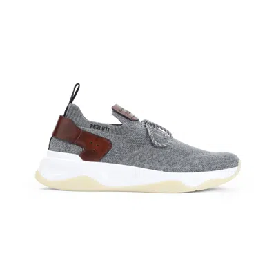 Berluti Knitted Textile Sneakers With Leather Accents In Gray