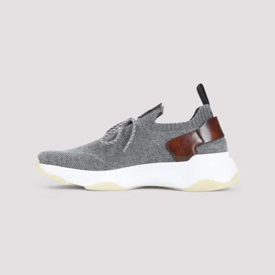 Berluti Knitted Textile Sneakers With Leather Accents In Gray