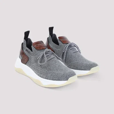 Berluti Knitted Textile Sneakers With Leather Accents In Gray