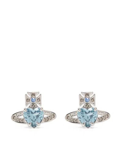 Vivienne Westwood Gemstone Heart Stud Earrings With Crystal Embellishments In White