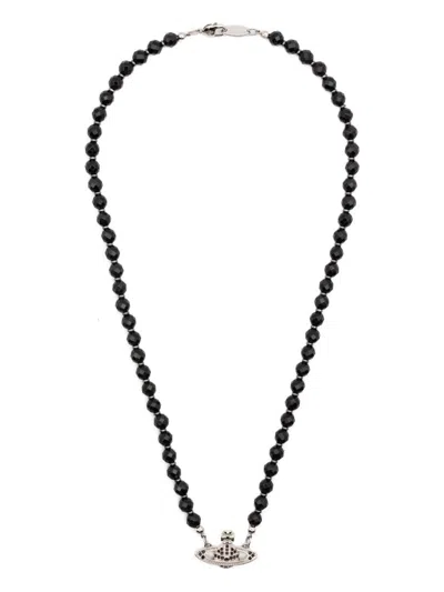 Vivienne Westwood Pendant Beaded Silver-tone Necklaces In Black