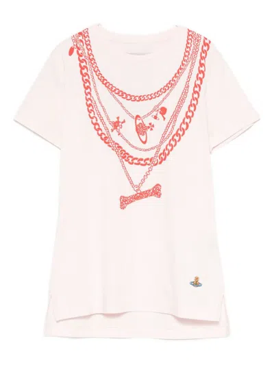 Vivienne Westwood Sleeve Chain Print Crew Neck Top In Pink
