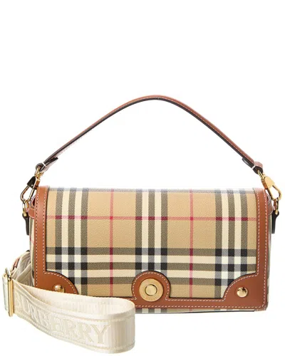 Burberry Canvas And Leather Note Handbag With Check Pattern In Brown