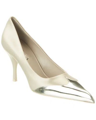Prada Logo Metallic Leather Pointy-toe Pump
