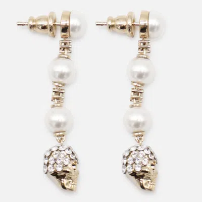 Alexander Mcqueen Dangling Pearl Skull Crystal Earrings