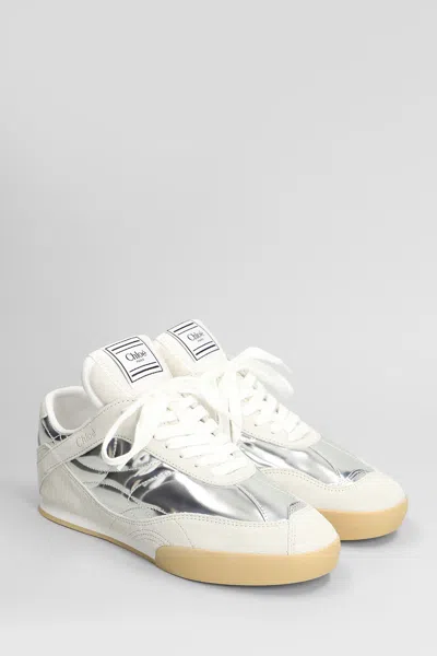 Chloé Kick Sneakers In Silver Suede And Leather