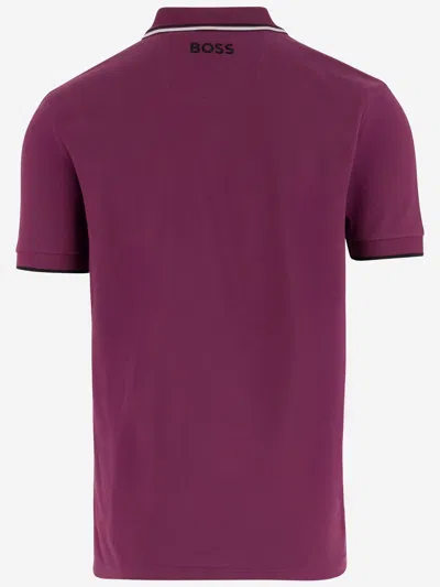 Hugo Boss Stretch Cotton Blend Polo Shirt With Logo In Purple