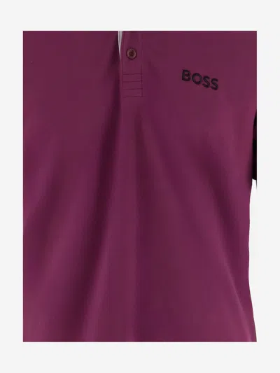 Hugo Boss Stretch Cotton Blend Polo Shirt With Logo In Purple