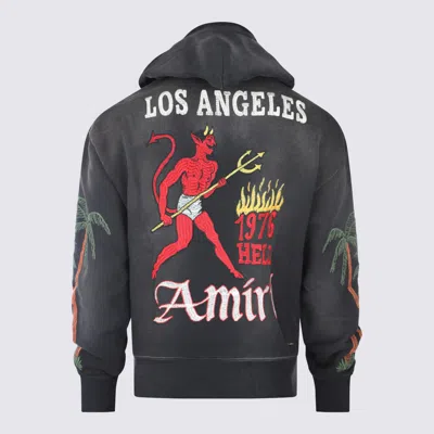 Amiri Hooded Sweatshirt With Front Pocket And Palm Tree Motif In Black
