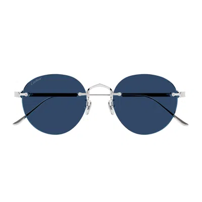 Cartier Ct0393s Signature C De  001 Silver Light Blue Sunglasses