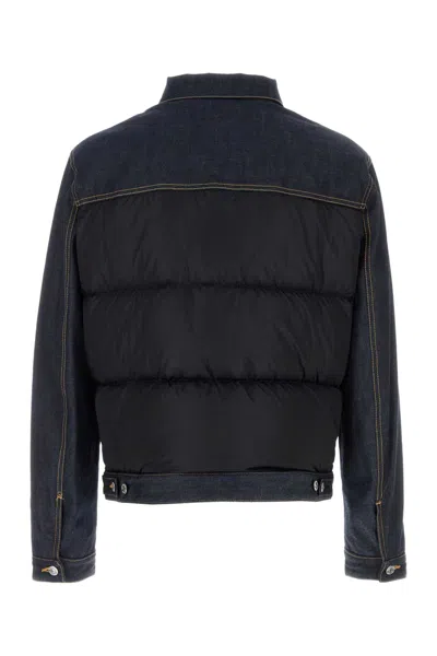Dsquared2 Denim And Polyester Down Jacket With Contrast Stitching In Blue