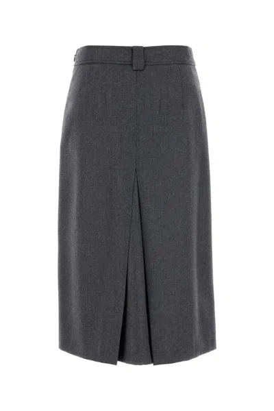 Prada Flannel Skirt With Pleats And Belt Loops In Gray