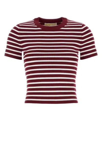 Michael Kors Embroidered Stretch Viscose Blend T-shirt In Burgundy
