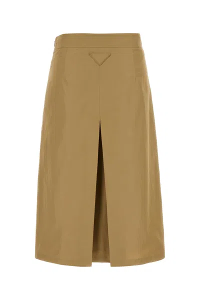 Prada Beige Cotto Blend Skirt In Nude