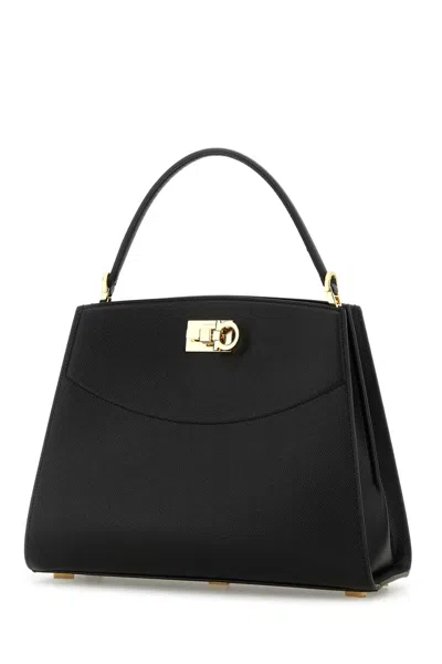 Ferragamo Leather Top Handle Shoulder Bag In Black
