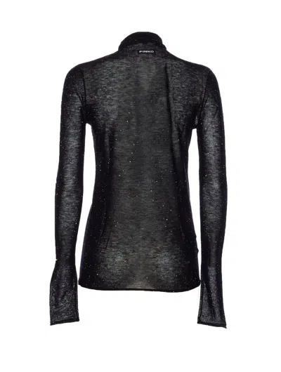 Pinko High Neck Sweater With Moss Pattern And Mini Sequins In Black