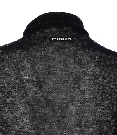 Pinko High Neck Sweater With Moss Pattern And Mini Sequins In Black