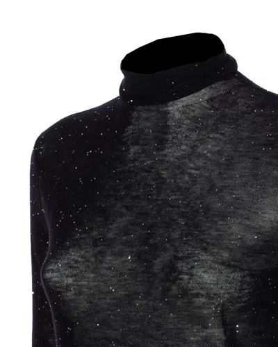 Pinko High Neck Sweater With Moss Pattern And Mini Sequins In Black
