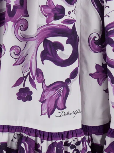 Dolce & Gabbana Violet Long Skirt With Ruffle Hem And All-over Floral Motif In Cotton Woman In Purple