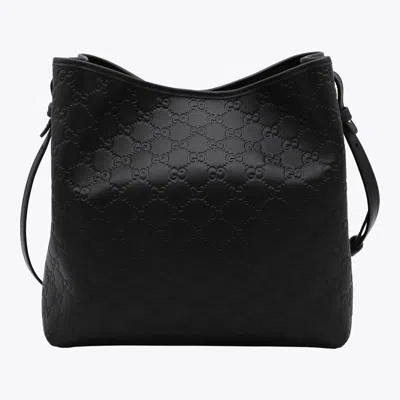 Gucci Black Leather Bucket Satchels In Black