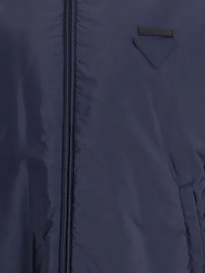 Prada Padded Jacket With Hood And Elastic Cuffs In Blue