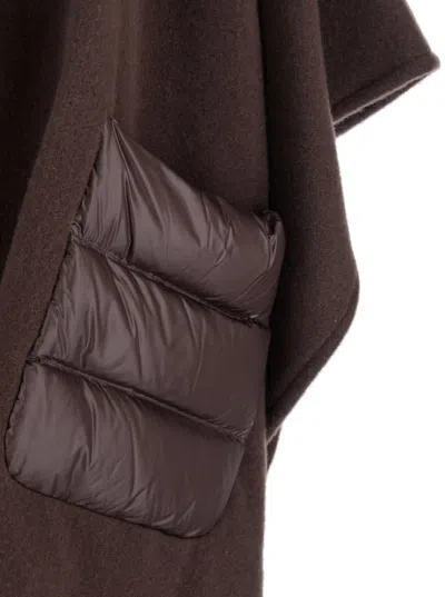 Herno Brown Cape With Drawstring Collar And Fringed Hem In Tech Fabric Woman